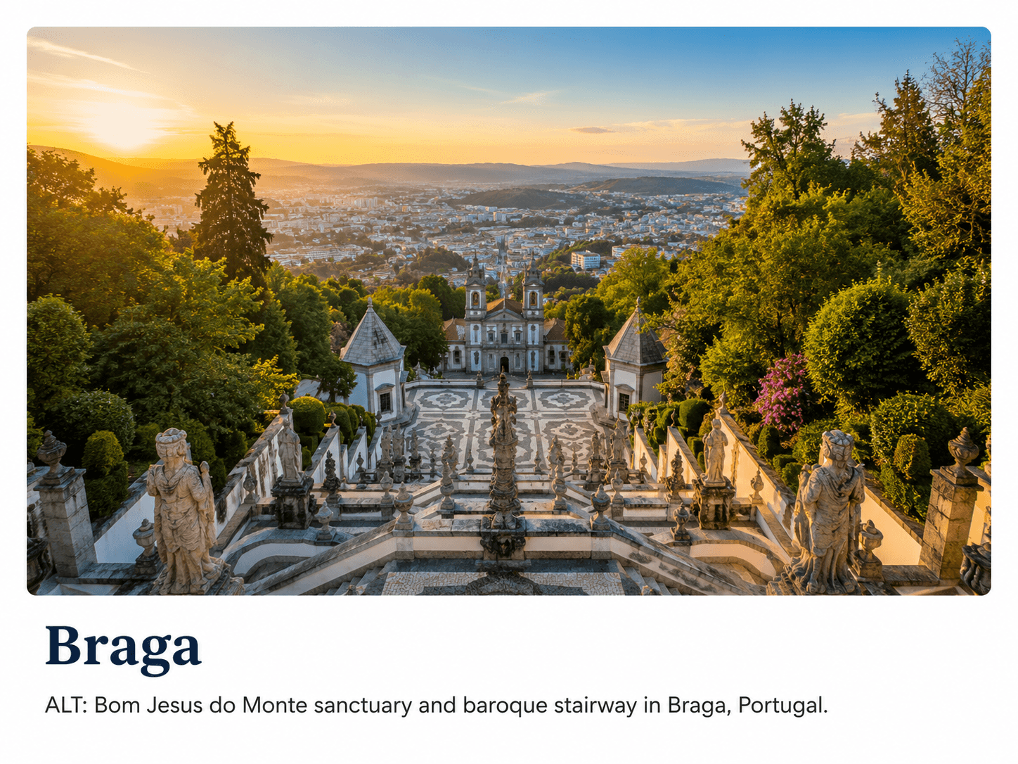 Bom Jesus do Monte sanctuary and baroque stairway overlooking Braga, Portugal.